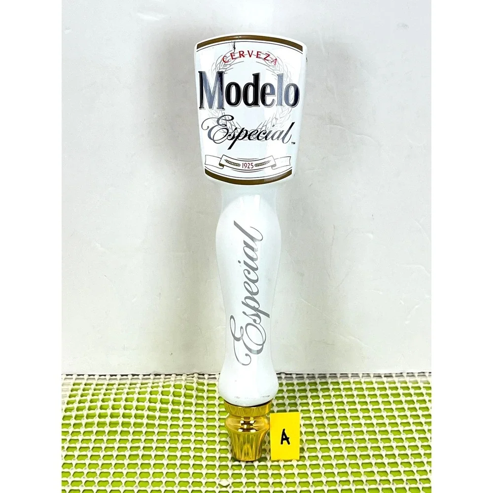 Modelo Especial Beer Tap Handle White Ceramic Gold Accents Bar Decor